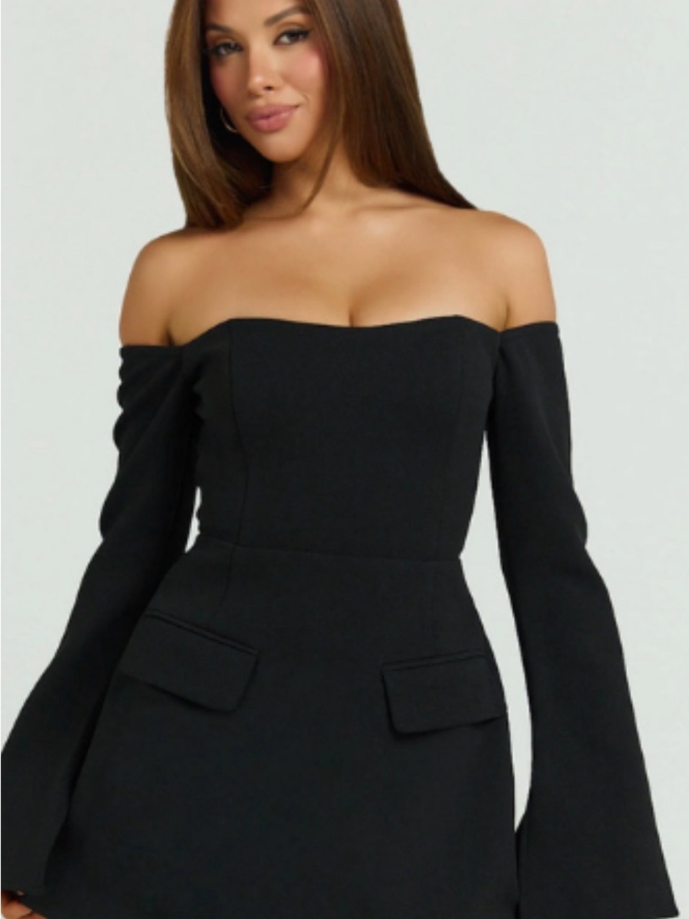 Showpo Black long sleeve structured black dress